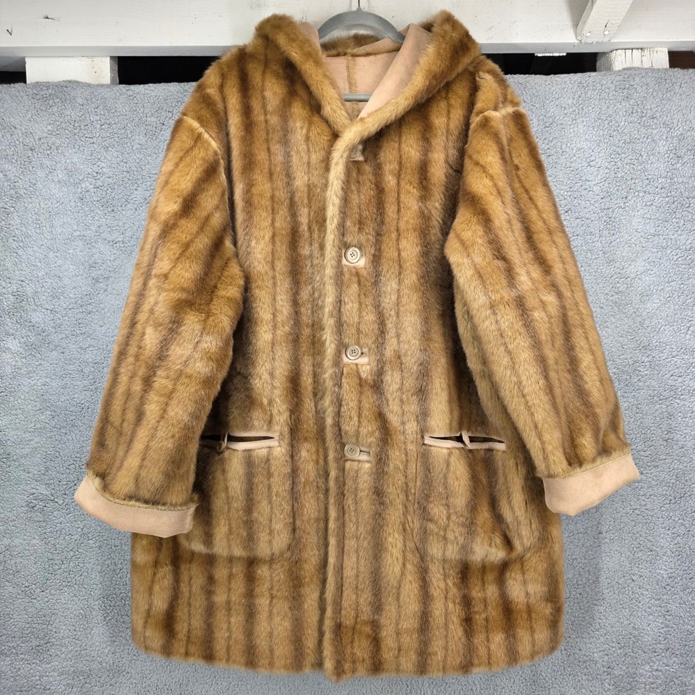 Jones‎ New York Reversible Faux Fur Suede Hooded Coat Tan Brown Plus 2X